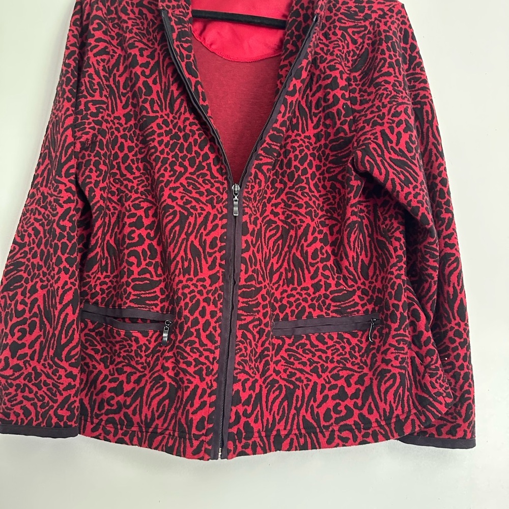 Bold Red and Black Animal Print Bomber Jacket**please see picture for sizing!